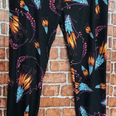 LuLaRoe Women's Floral Black Elastic Waist Leggings Size T/C Tall Curvy